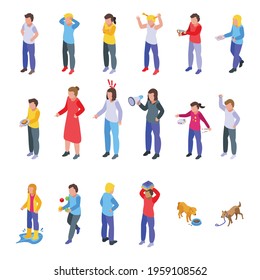 Disobedient icons set. Isometric set of disobedient vector icons for web design isolated on white background