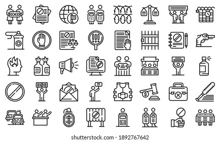 Disobedient icons set. Outline set of disobedient vector icons for web design isolated on white background