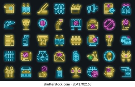 Disobedient icons set. Outline set of disobedient vector icons neon color on black