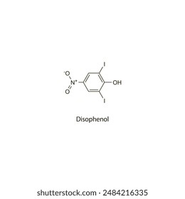 Disophenol flat skeletal molecular structure Anthelmintic agent drug used in worm infection treatment. Vector illustration scientific diagram.