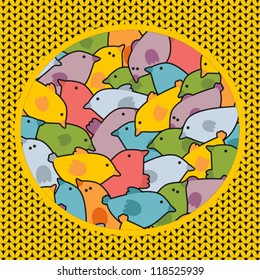 Disorder with cute birds. Vector background.