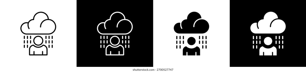 Disorder icon set in line and glyph style on black and white background