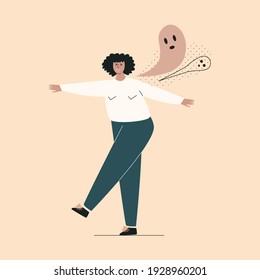 Unordnung und Panikattacken junger afrikanischer Mädchen. Depressive schwarze Frau mit Nervenproblemen empfinden Angst. Konzept für Psychologie, Angst oder psychische Probleme. Cartoon-Flavektor-Vektorgrafik