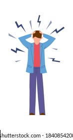 Disorder problems. Mental ill man character, oppressed mind, solitude stress and anxiety. Unhappy male and messy thoughts and negative emotions before psychotherapy cartoon flat vector illustration
