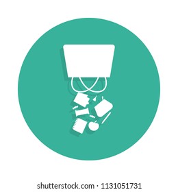 Disorder in women bag icon in Badge style with shadow 