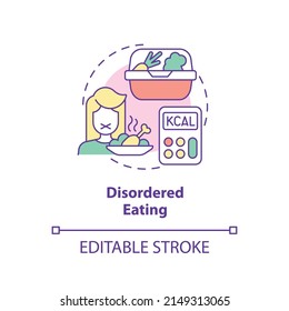 Disordered eating concept icon. Over fixation and restrictions. Side effect abstract idea thin line illustration. Isolated outline drawing. Editable stroke. Arial, Myriad Pro-Bold fonts used