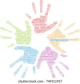Disorganization ADHD word cloud on a white background. 