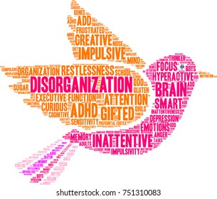 Disorganization ADHD word cloud on a white background. 