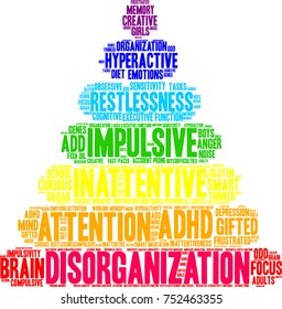 Disorganization ADHD word cloud on a white background. 