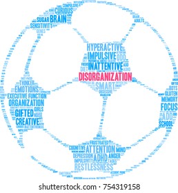 Disorganization ADHD word cloud on a white background. 