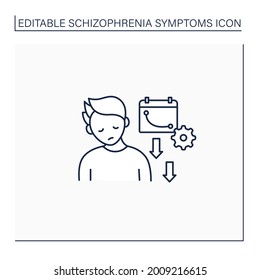 Disorganized Behavior Line Icon. Decline Overall Daily Functioning.Tiredness. Low Daily Activity. Schizophrenia Symptoms Concept. Isolated Vector Illustration.Editable Stroke