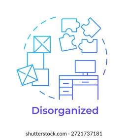 Disorganized blue gradient concept icon. Task management, workflow organization. Workload control. Round shape line illustration. Abstract idea. Graphic design. Easy to use in blog post, booklet