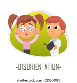 Disorientation medical concept. Vector illustration. Doctor and patient are talking in the hospital. Isolated on white background.