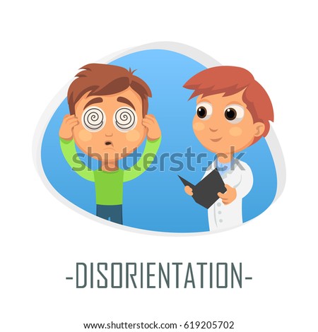 Disorientation medical concept. Vector illustration. Doctor and patient are talking in the hospital. Isolated on white background.
