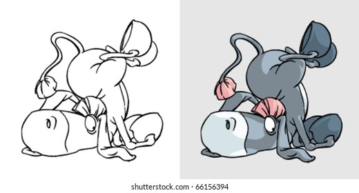 Disoriented donkey. Donkey with cartoon vector illustration. Hand drawn colored art character easy editable for book.