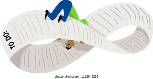 Disoriented Man On A Endless To-do List, Bent Into A Möbius Strip, EPS 8 Vector Illustration