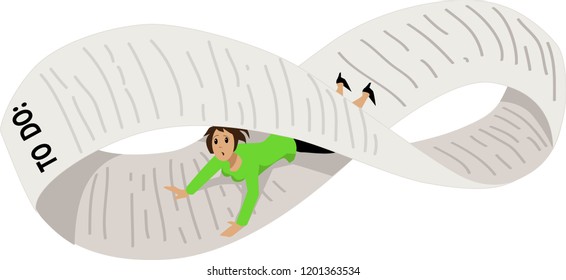 Disoriented Woman On An Endless To-do List, Bent Into A Möbius Strip, EPS 8 Vector Illustration