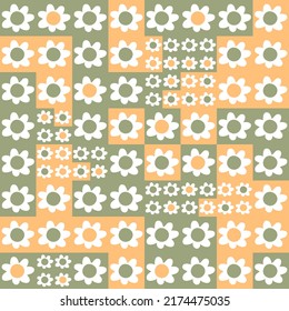 Disorted flowers seamless pattern in hippie aesthetic style. Geometric print for T-shirt, fabric, textile. Floral vector illustration for decor and design.


