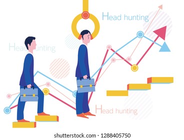 Dispatch and withdrawing regular employees Step up and graph - Flat design concept Illustration