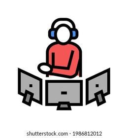 dispatcher controlling flight way color icon vector. dispatcher controlling flight way sign. isolated symbol illustration