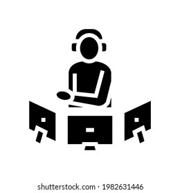 dispatcher controlling flight way glyph icon vector. dispatcher controlling flight way sign. isolated contour symbol black illustration