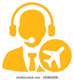 Dispatcher vector icon. Style is flat yellow symbol, rounded angles, white background.