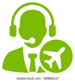Dispatcher vector icon. Style is flat eco green symbol, rounded angles, white background.