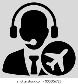 Dispatcher vector icon. Style is flat black symbol, rounded angles, light gray background.