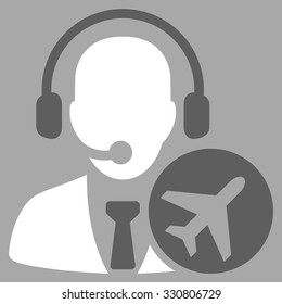 Dispatcher vector icon. Style is flat bicolor dark gray and white symbol, rounded angles, silver background.