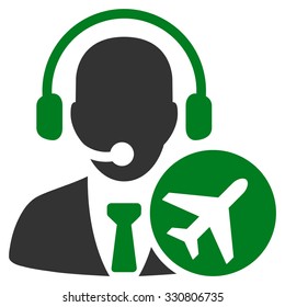 Dispatcher vector icon. Style is flat bicolor green and gray symbol, rounded angles, white background.