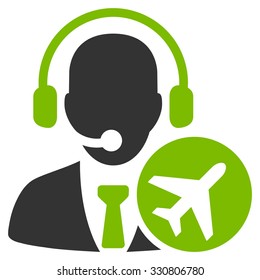 Dispatcher vector icon. Style is flat bicolor eco green and gray symbol, rounded angles, white background.