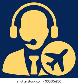 Dispatcher vector icon. Style is flat yellow symbol, rounded angles, blue background.