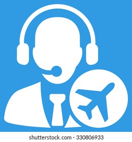 Dispatcher vector icon. Style is flat white symbol, rounded angles, blue background.
