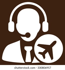 Dispatcher vector icon. Style is flat white symbol, rounded angles, brown background.