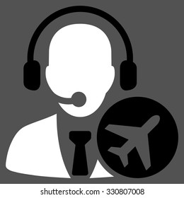Dispatcher vector icon. Style is flat bicolor black and white symbol, rounded angles, gray background.