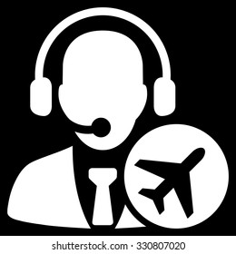 Dispatcher vector icon. Style is flat white symbol, rounded angles, black background.