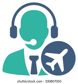 Dispatcher vector icon. Style is flat bicolor cobalt and cyan symbol, rounded angles, white background.
