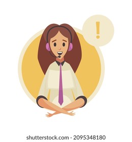 Dispatchers client support call center composition with female character of support agent with exclamation mark vector illustration
