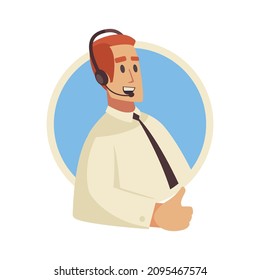 Dispatchers client support call center composition with male character of support agent wearing headset vector illustration