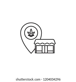 Dispensary Store Map Location Address vector black line art symbols on white background for commercial business medical marijuana cannabis health services website