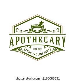 dispensary vintage logo design. mortar emblem theme for medical pharmacy pharmacies herbal medicine and drugstores.