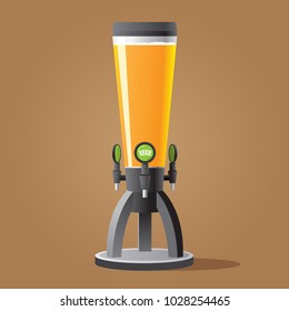 Dispenser beer with tap. Beer tower with tap. Color vector illustracion.