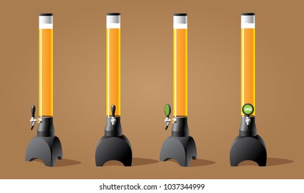 Dispenser beer with tap. Beer tower long with tap. Color vector illustracion.