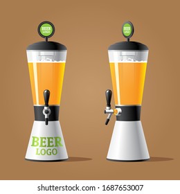Dispenser beer with tap. Tower beer wide tower with tap. Large Beer Tower. Color vector illustracion.