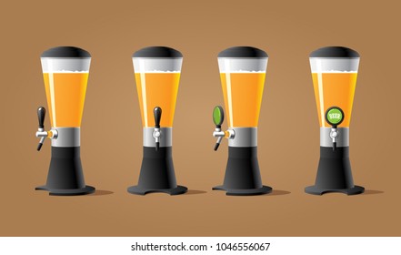 Dispenser beer with tap. Beer wide tower with tap. Color vector illustracion.