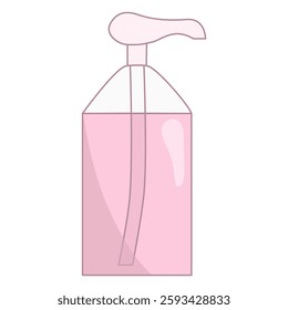 Dispenser bottle filled with pink cleaning product, doodle style vector illustration