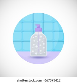 Dispenser bottle vector flat icon, Flat design of skincare, hygiene or beauty object  in the bathroom interior, vector illustration with shadows