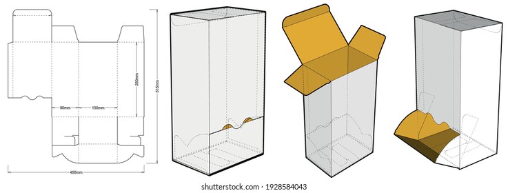 Dispenser Box (Internal measurement 13x9x25cm) and Die-cut Pattern. The .eps file is full scale and fully functional. Prepared for real cardboard production.