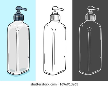 Dispenser for cosmetics. Suitable for sanitizer, liquid soap, shower gel. Three color schemes.