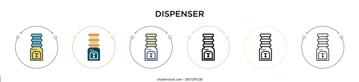 Dispenser icon in filled, thin line, outline and stroke style. Vector illustration of two colored and black dispenser vector icons designs can be used for mobile, ui, web